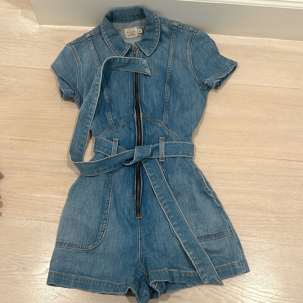 Alice and olivia denim romper